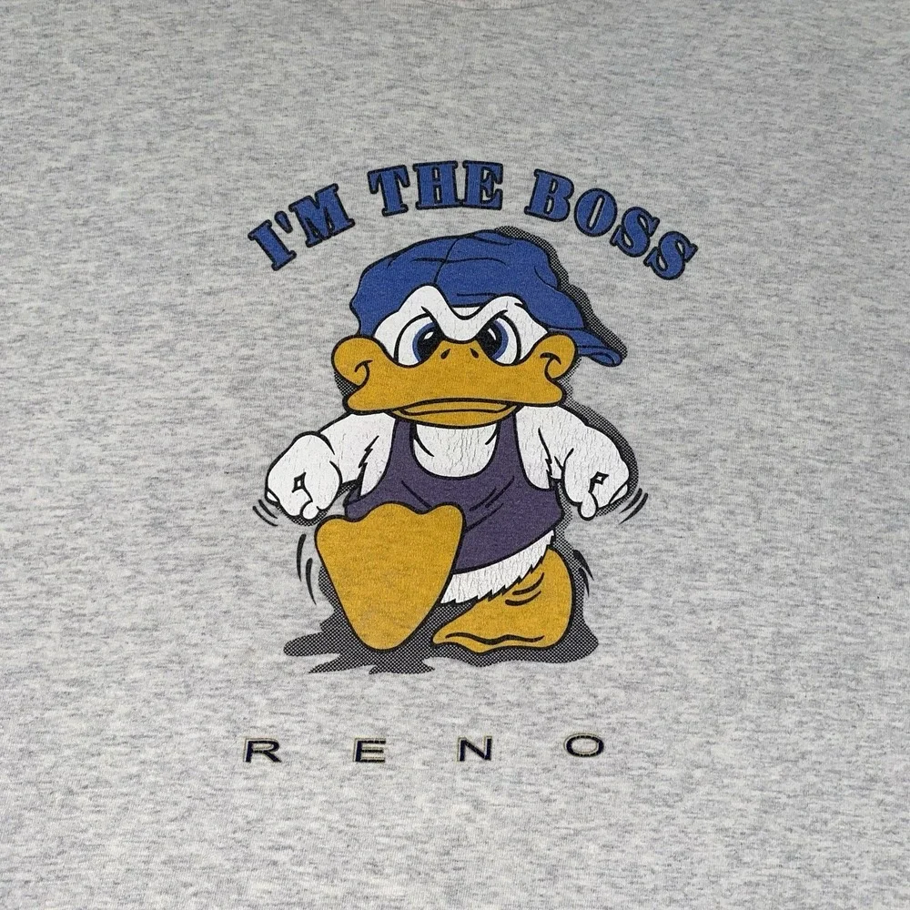 Vtg 90s Youth XL Shirt I'm The‎ Boss Duck Cartoon Reno Graphic Sierra Madre Tee